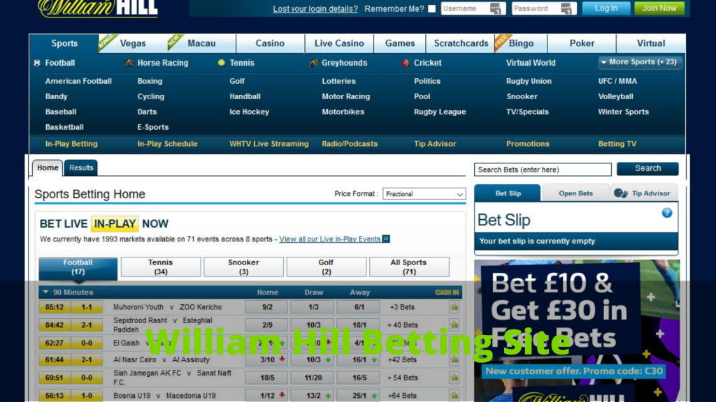 William Hill online football betting website